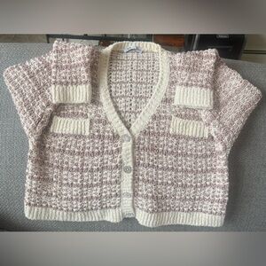 Zara Women's Cream, Pink and Gold Rare Cardigan